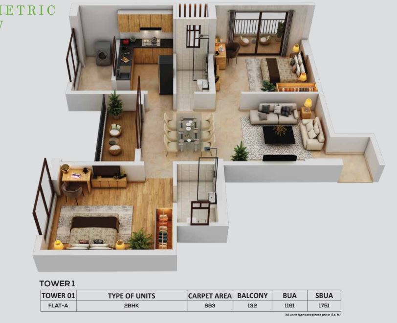 2 BHK - 893sqft