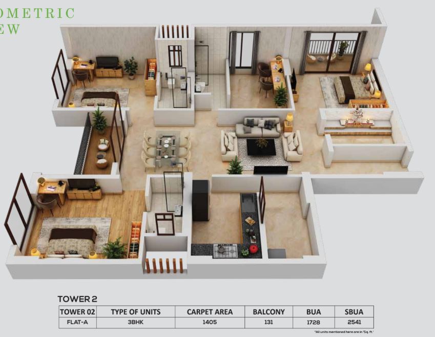 3 BHK - 1405sqft